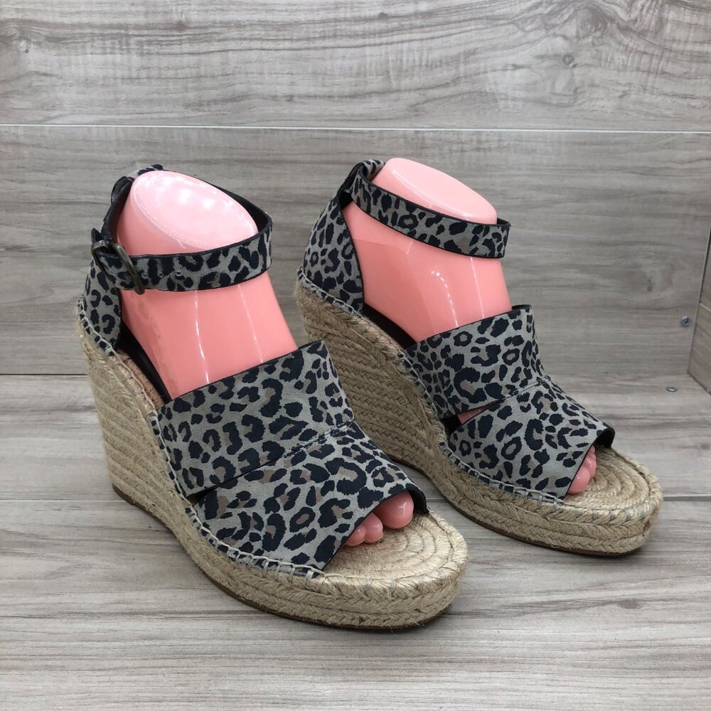 Treasure & Bond Wedge Sandals Womens 9 Suede Leopard Print Platform Espadrille